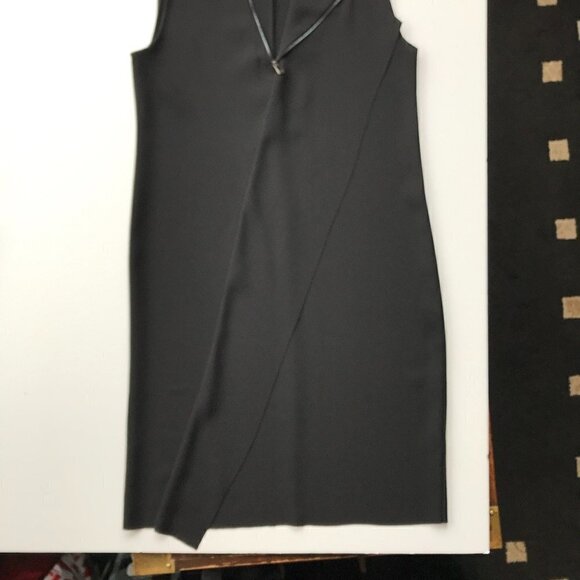 VINCE LBD black dress, sleeveless, front zip asymmetrical drape, cut seam EUC, 6 - Picture 8 of 16